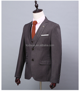 Abito da <span class=keywords><strong>Uomo</strong></span> <span class=keywords><strong>Completo</strong></span> su Misura (Giacca+Pantaloni+Cravatta+Gilet) NA33 Marrone con Righe Bianche - Product Image 3