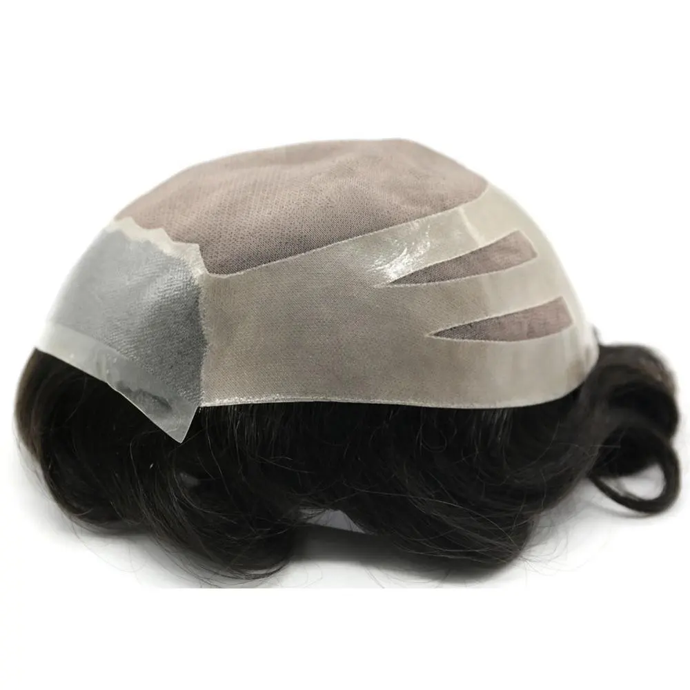 Cómodo tratamiento para la pérdida de cabello Color negro Remy Hair Fine Mono Topper Toupee para adelgazar la pérdida de cabello Hombre
