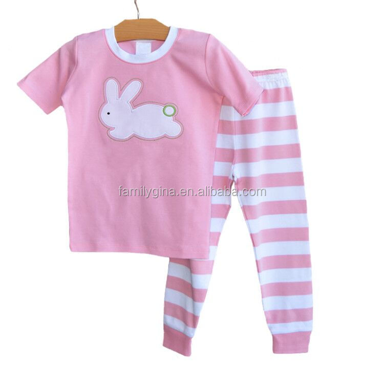 Продажа по оптовым ценам; Принт на персонализированные, комплекты детской одежды, Пасхальный кролик в полоску Хлопковая пижама комплект ночного белья для детей