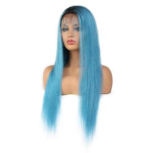 Al por mayor Ombre largo y sedoso peluca recta con el pelo del bebé indetectable azul Color pelucas delanteras de encaje - Product Image 1