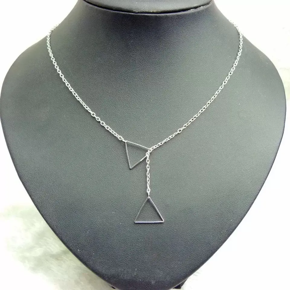 2015 European style popular 2 triangle pendant necklace chain for women