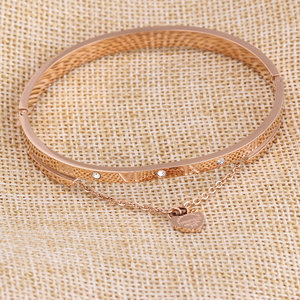 Oro de Rose Plateado de Acero Inoxidable <span class=keywords><strong>Romen</strong></span> Número Crystal Bangle - Product Image 3