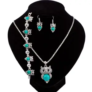 Cheap Turquoise Owl Necklace Earrings And Bracelet Jewelry Set Wholesale