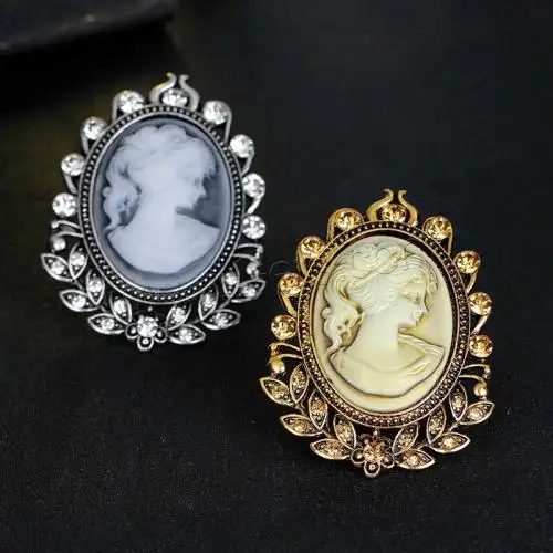 Mode Legering Sieraden Vrouwen Ornament Oud Zilver Classic Vintage Style Retro Cameo Beauty Queen Head Broche Prachtige