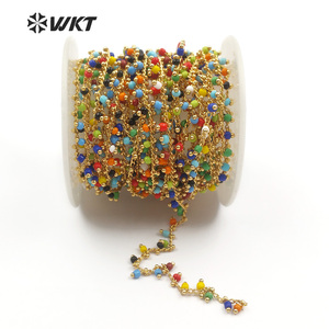 WT-RBC059 pour les femmes bijoux élégants multi couleurs perle aléatoire en or ou argent fil galvanisé enveloppé minuscule perle chapelet chaîne - Product Image 1