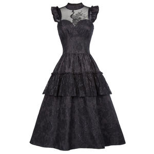 BP000380 <span class=keywords><strong>abito</strong></span> altalena in <span class=keywords><strong>pizzo</strong></span> <span class=keywords><strong>nero</strong></span> con maniche Vintage retrò con scollo trasparente - Product Image 3