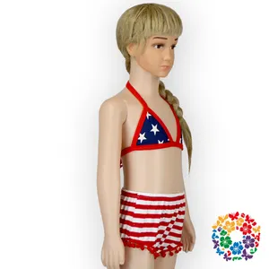 2019 热性感女婴胸罩比基尼照片儿童 7月4日比基尼套装小女孩泳装比基尼胸罩和 Pom Pom bloomers 套装