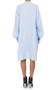 Diseño Loose Women Ropa <span class=keywords><strong>De</strong></span> Cambray Azul Claro Largo Puff Manga Shirtdress Cambray Camisa <span class=keywords><strong>de</strong></span> Vestir - Product Image 3