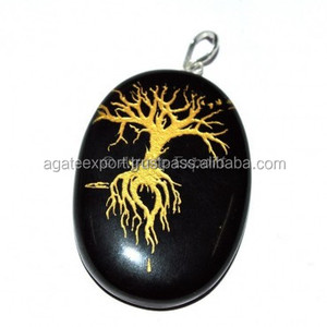 Arbre de guérison de vie gravé en Agate noire - Product Image 1