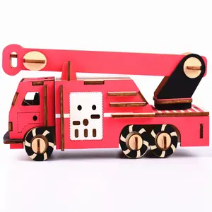 Puzzle 3D en bois pour bricolage, jouet pour camion de pompier, bricolage, modèle fait à la main