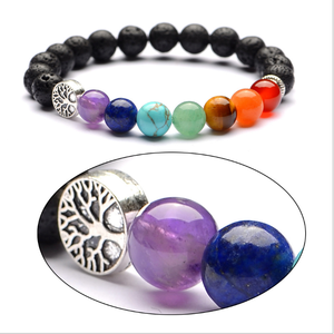 <span class=keywords><strong>Bracelet</strong></span> <span class=keywords><strong>Arbre</strong></span> <span class=keywords><strong>de</strong></span> <span class=keywords><strong>Vie</strong></span> en Pierre Naturelle, 7 Chakras, Pierre Volcanique, Diffuseur d'Huiles Essentielles pour Femmes - Product Image 5