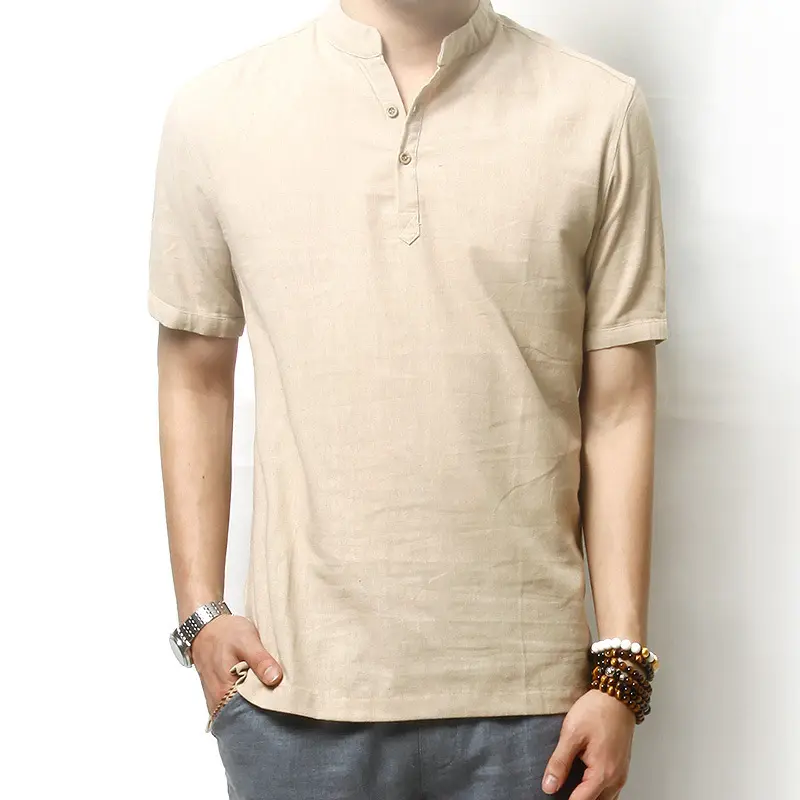 MS-2044 Custom Natural Men's Cotton Linen T Shirts Fashion Short Sleeve Hemp T Shirt