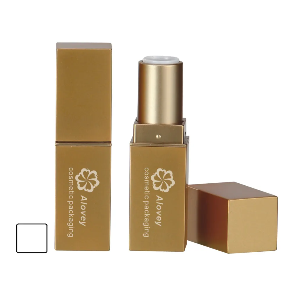 Plastic Empty Cosmetic Packaging Spray Matte Luxury Gold Square Lipstick Container