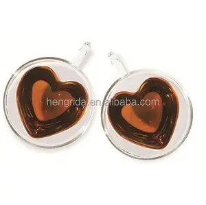 6oz 8oz tazza da caffè in vetro a forma di cuore resistente al calore tazza da caffè a doppia parete in vetro bicchieri con manico per tè e caffè