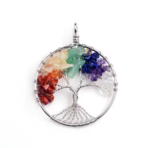 JOYA GIFT Necklace Silver Crystal 7 Chakra Fashion Jewelry Chain Woman Tree Of Life Pendant