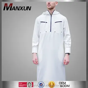 2016 Islamic Men Clothing White Hood Multi Zip Daffah Thobe Salwar Kameez Arabic Kurta For Men
