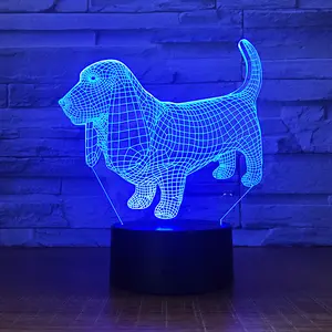 Basset hund Dog – veilleuse d'illusion d'optique 3D, lampe d'ambiance 3D tactile, 7 couleurs, lumière de maison, cadeau pour enfants