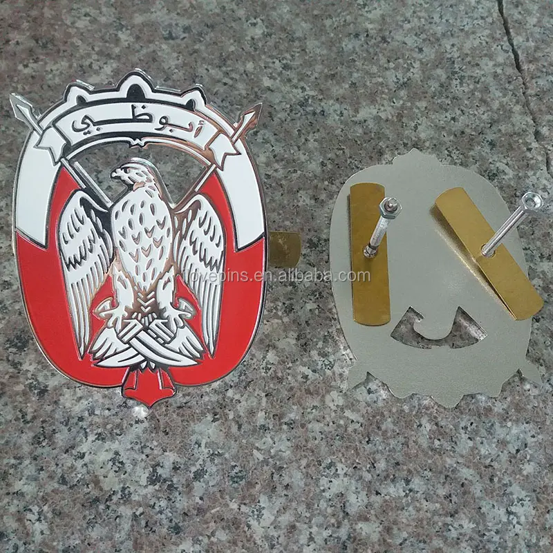 Abu dtali emblema de carro falcon, emblema de metal falcon com parafuso e porca