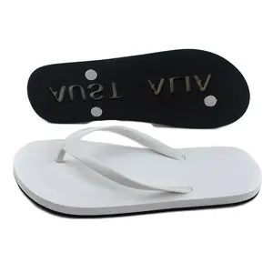 Wholesale pvc flipflop white strap embossing men beach die cutting flip flop, custom logo eva emboss slipper for sandbeach