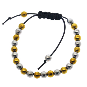 Mode bricolage à la main 6mm perle ronde plaqué or argent deux couleurs <span class=keywords><strong>noir</strong></span> bile cuir corde main chaîne en gros - Product Image 2
