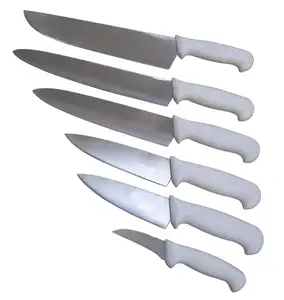 白色PP手柄厨师刀套装，用于雕刻、切碎和切片-专业餐具厨房烹饪刀