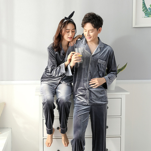 Couples Winter Flannel Nightwear Satin <strong>Long</strong> Sleeve Pajamas Sexy <strong>Nighty</strong> - Product Image 2