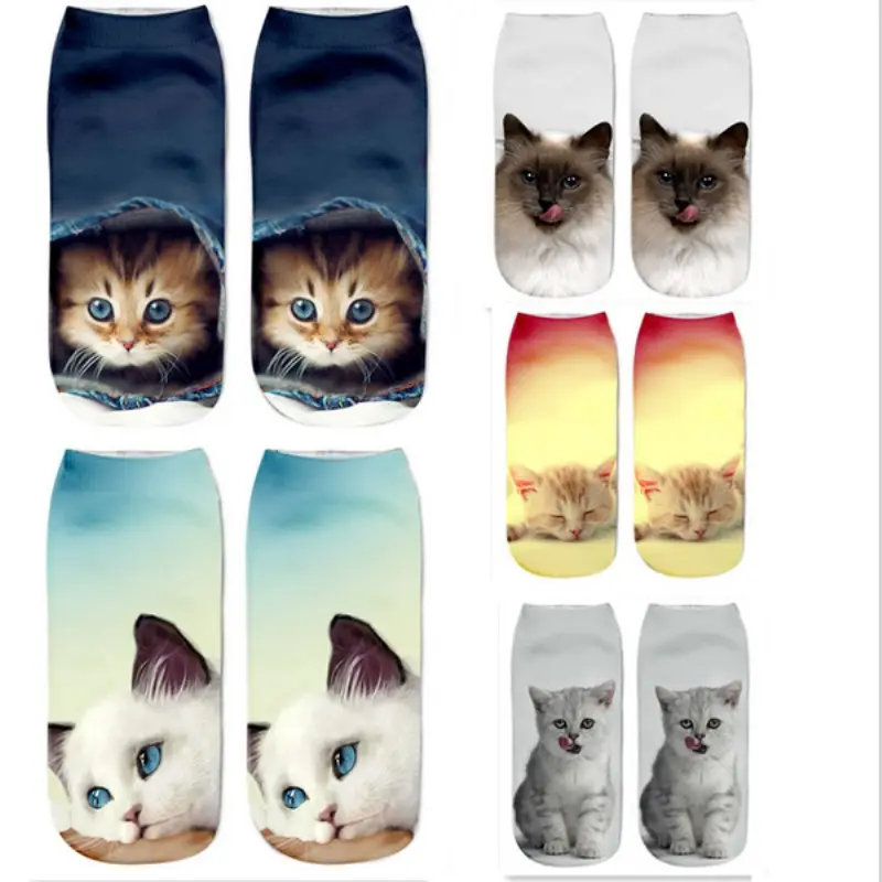 Z269 Wholesale Cheap 3D Cat Printing Socks Unisex Ankle Socks Women Stockings Lovely Animal Print Ship Socks