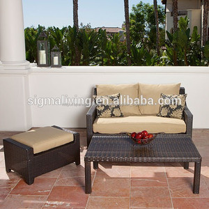 2015 nuevos diseños de formas de ocio balcón muebles sofá de dos plazas con otomana - Product Image 1