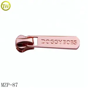 Personalizado rosa ouro letras auto bloqueio zipper extrator bolsas gravado logotipo metal substituição zip fastener extrator