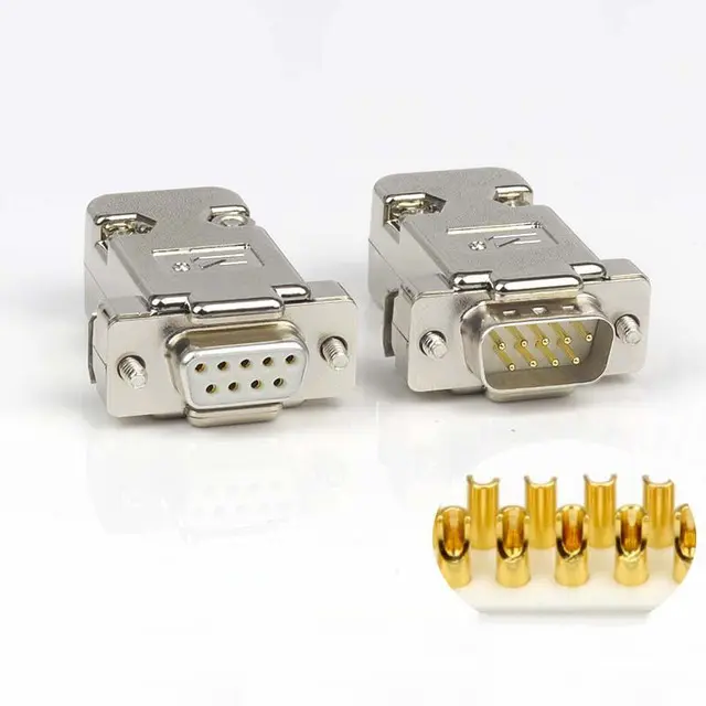 DB9 VGA Plug Connector Metal Case Gold Plated Copper Contactor 2 Row 9 Pin Port Socket Female Male Adapter