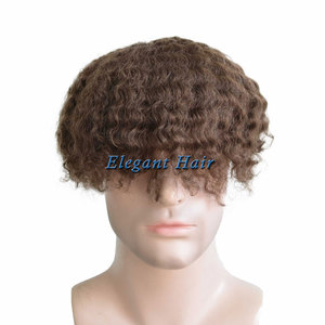 Elegant Hair Full Lace Base Brown Color 3 Curly 8mm Wave Man <strong>Weave</strong> Hair <strong>Units</strong> - Product Image 4