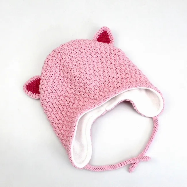 S4162 mode mignon animal chat oreille modèles chaud tricoté fait main au crochet earflap bébé chapeaux avec doublure en polaire