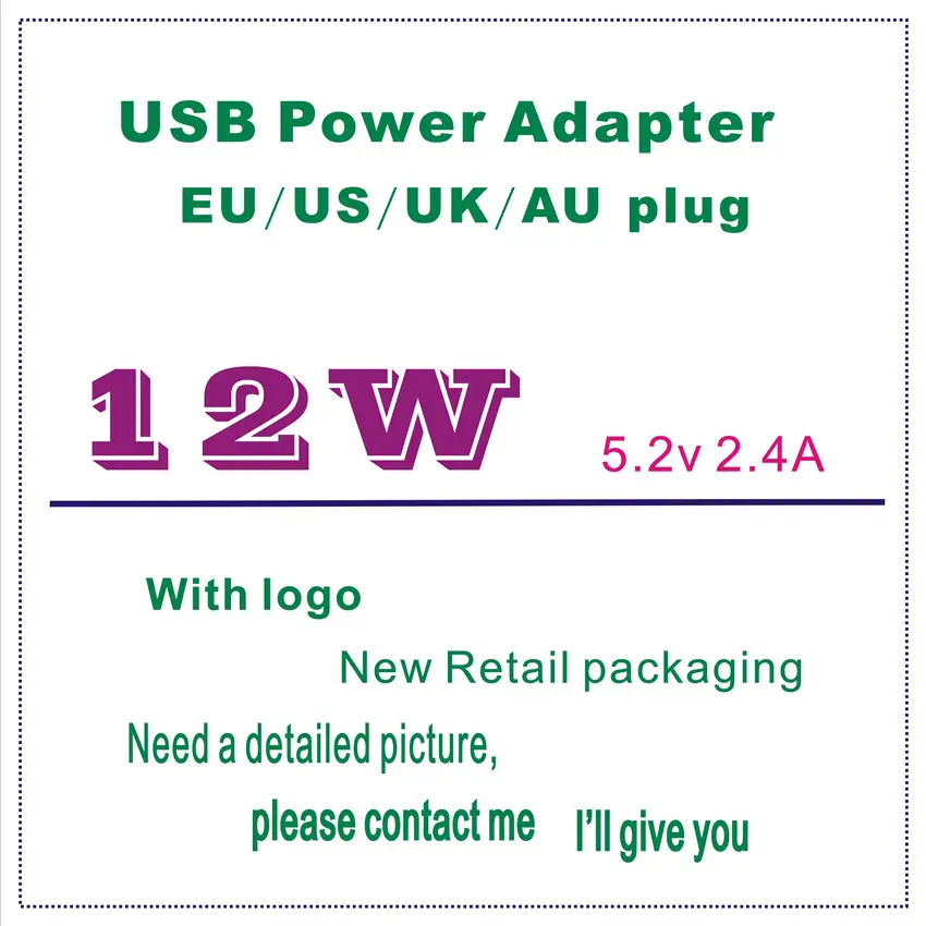 Orijinal oem abd tak 12W USB güç adaptörü AC ev duvar şarj cihazı 5.2v 2.4A perakende kutusu ile orijinal logo DHL ücretsiz kargo