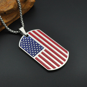 Classic Unisex Silver Dog Tag colgante de la joyería de acero inoxidable de la bandera americana collar - Product Image 2