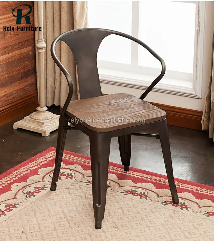 Hout seat vervanging stoel comfortabele dining metalen stoel