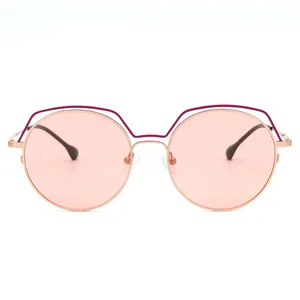 Fashionable pink round metal sunglasses mirror lens sun glass for ladies uv400 polarized sunglasses