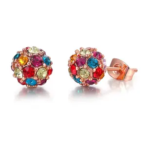 New Model Nickel Free Small Cute Colorful 8mm Ball Full CZ Stone Stud Earring for Women and Girl E380-M
