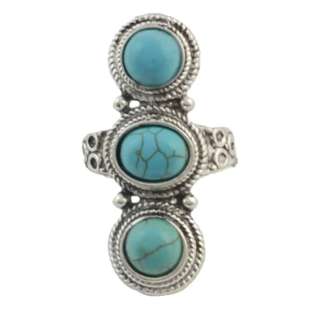 Vintage Tibetan Silver Plated Turquoise Rings Adjustable Ring