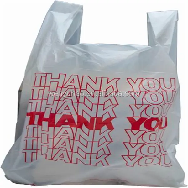 カスタム印刷ありがとうTシャツプラスチックショッピングバッグ生分解性LdpeHdpePE食料品サイドガセットバッグOEMリサイクル可能