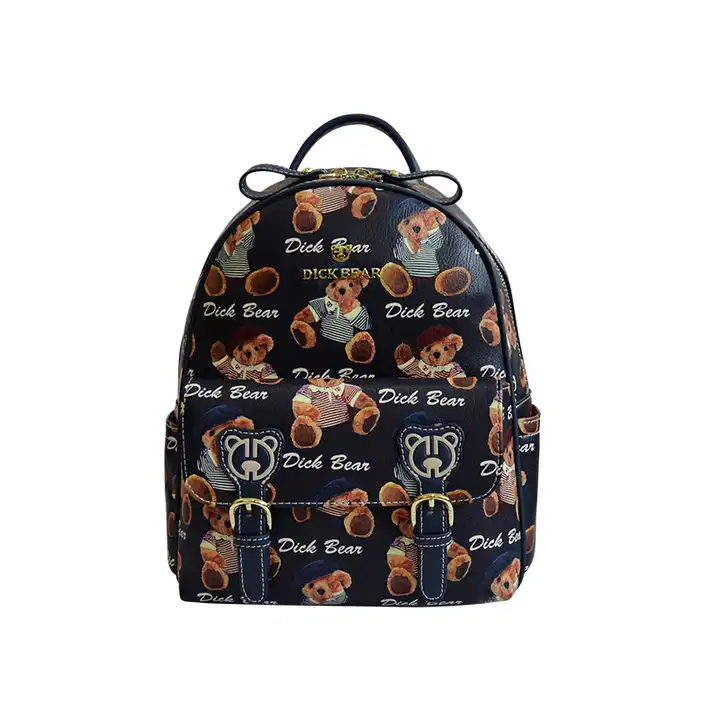 Korean Style Cute Cartoon Bear Printed Backpack For Casual Use