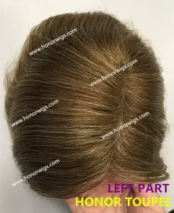 HT304 갈색 색상 20% 회색 머리 남자 toupee 재고 6x8 인치 NW 모노 기본 왼쪽 부품 스타일 자연 헤어 라인 6 인치 길이