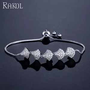 RAKOL BP2095 bracciale in zircone con ciondolo a catena regolabile in rame placcato platino per donna