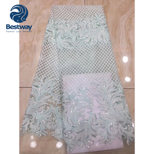 Bestway Broderie Blanc <span class=keywords><strong>Français</strong></span> Sequin Tulle Dentelle Tissu - Product Image 1