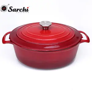 Piring Casserole Besi Cor Enamel dengan Bentuk Oval Ukuran Besar