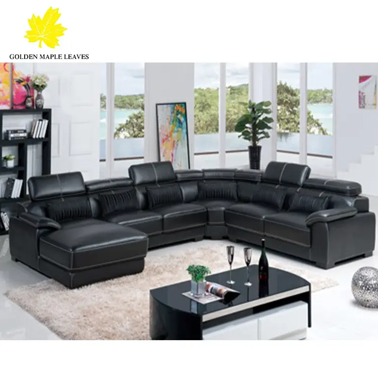 BAOCHI-sofá seccional de cuero, negro, 953 #