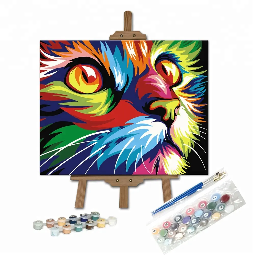 สีแมว DIY ภาพวาดสีน้ำมัน Newsight ทาสีตามจำนวนสำหรับผู้ใหญ่