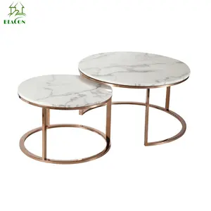 Table basse de luxe en acier inoxydable or Rose, 2 pièces, style marbre, artificielle, moderne