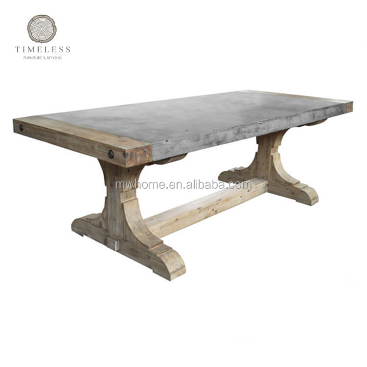 Farm trestle concrete top chunky dining table
