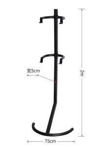 Espositore per Biciclette in Metallo da Interno con Supporto e Vano Portaoggetti Nero 200x75cm Capacità di Carico 50kg Design Salvaspazio - Product Image 3