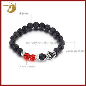 Hecho a mano de acero inoxidable joyería Hamsa pulseras religiosas personalizadas piedra volcánica pulsera de cuentas - Product Image 5